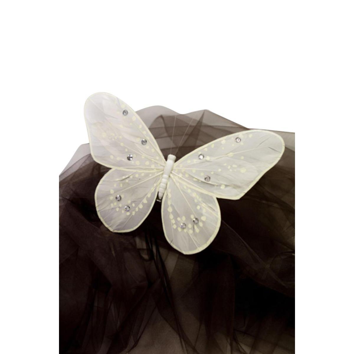 Papillon sur pince avec strass - 30 cm - Blanc ivoire