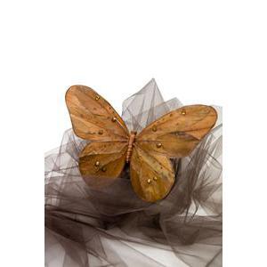 Papillon sur pince avec strass - 30 cm - Marron