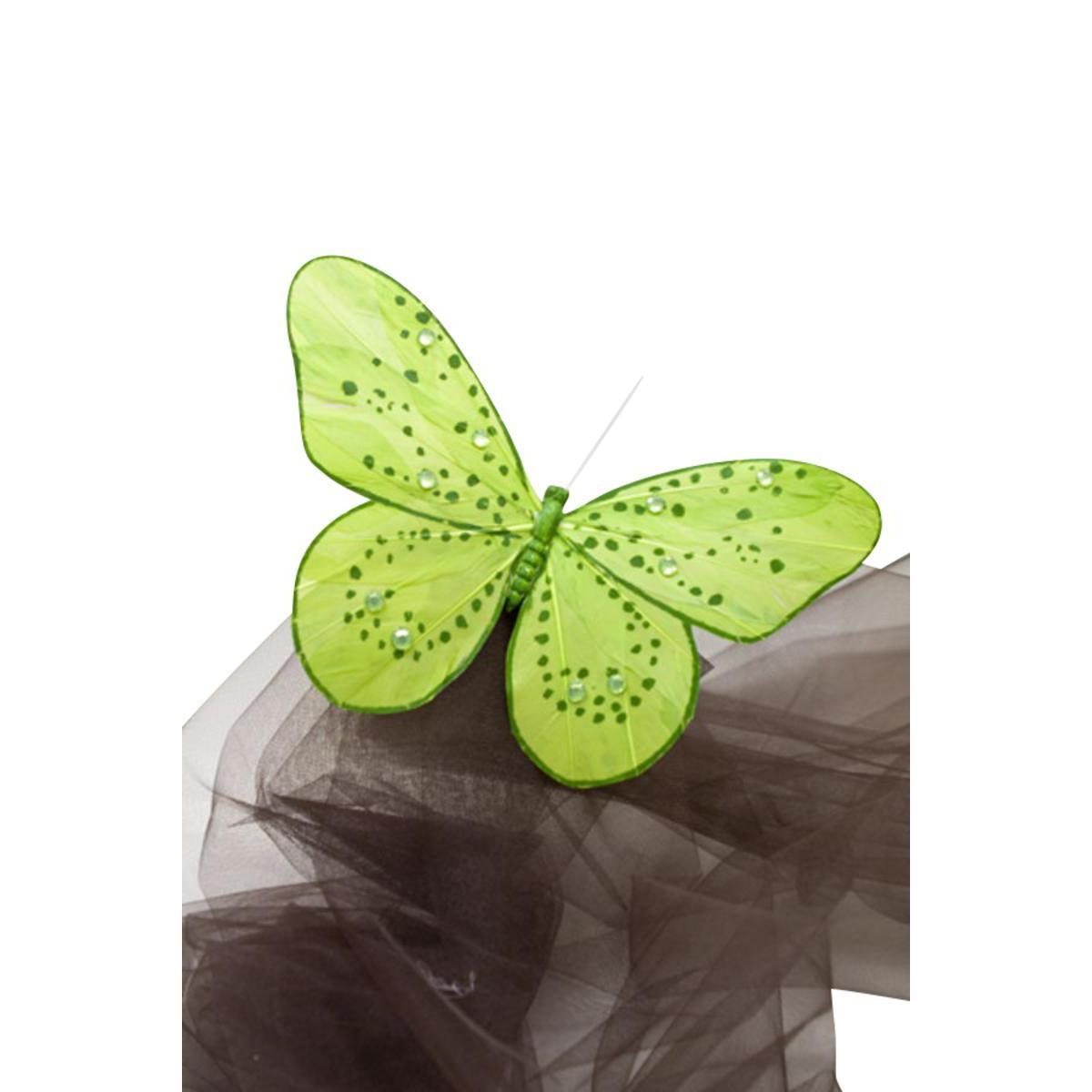 Papillon sur pince avec strass - 30 cm - Vert menthe