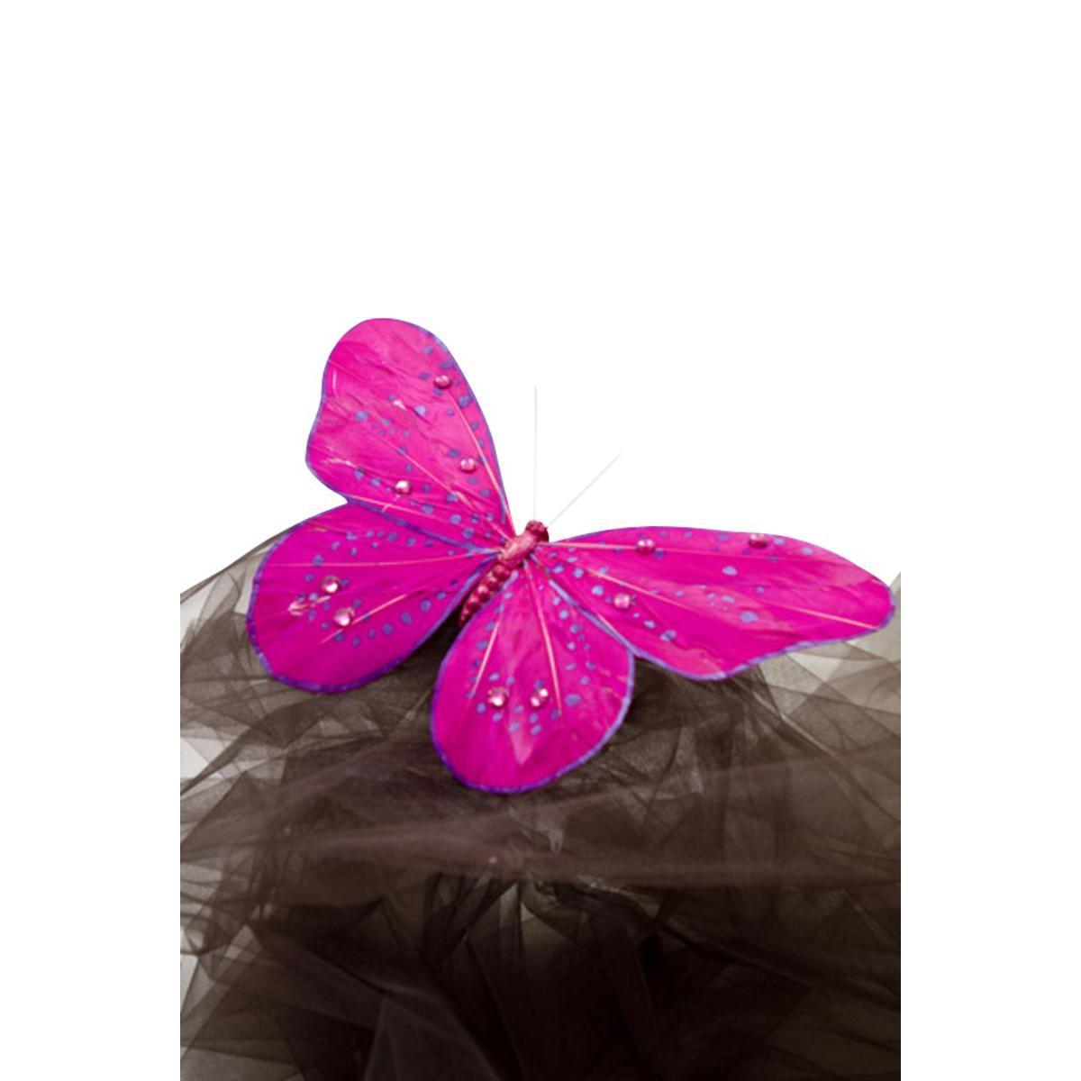 Papillon sur pince avec strass - 30 cm - Rose fushia