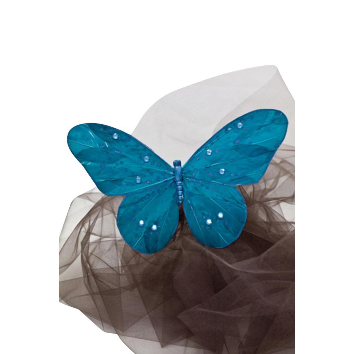 Papillon sur pince avec strass - 30 cm - Bleu turquoise