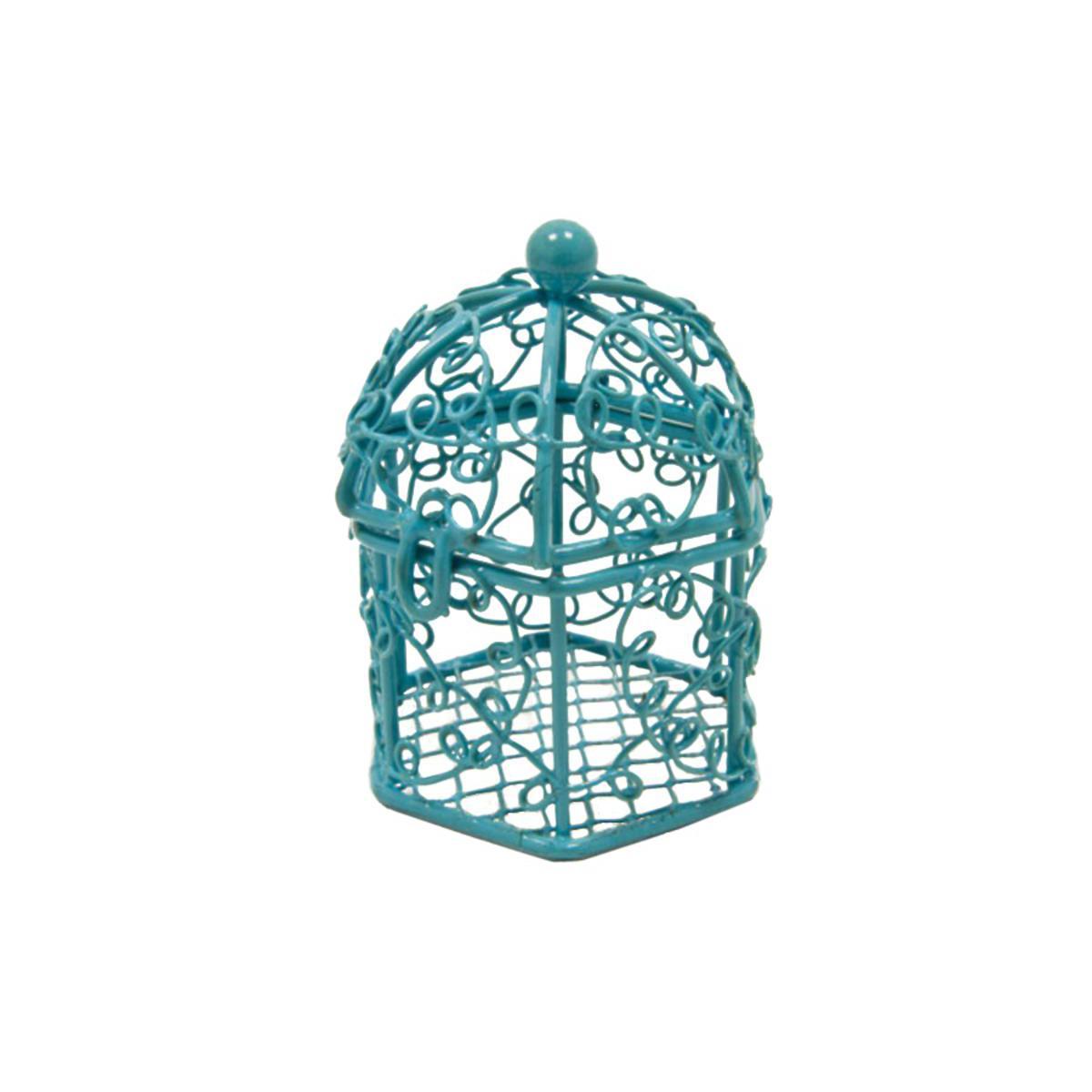 Mini cage - Métal - 5,5x4,5cm - Bleu turquoise