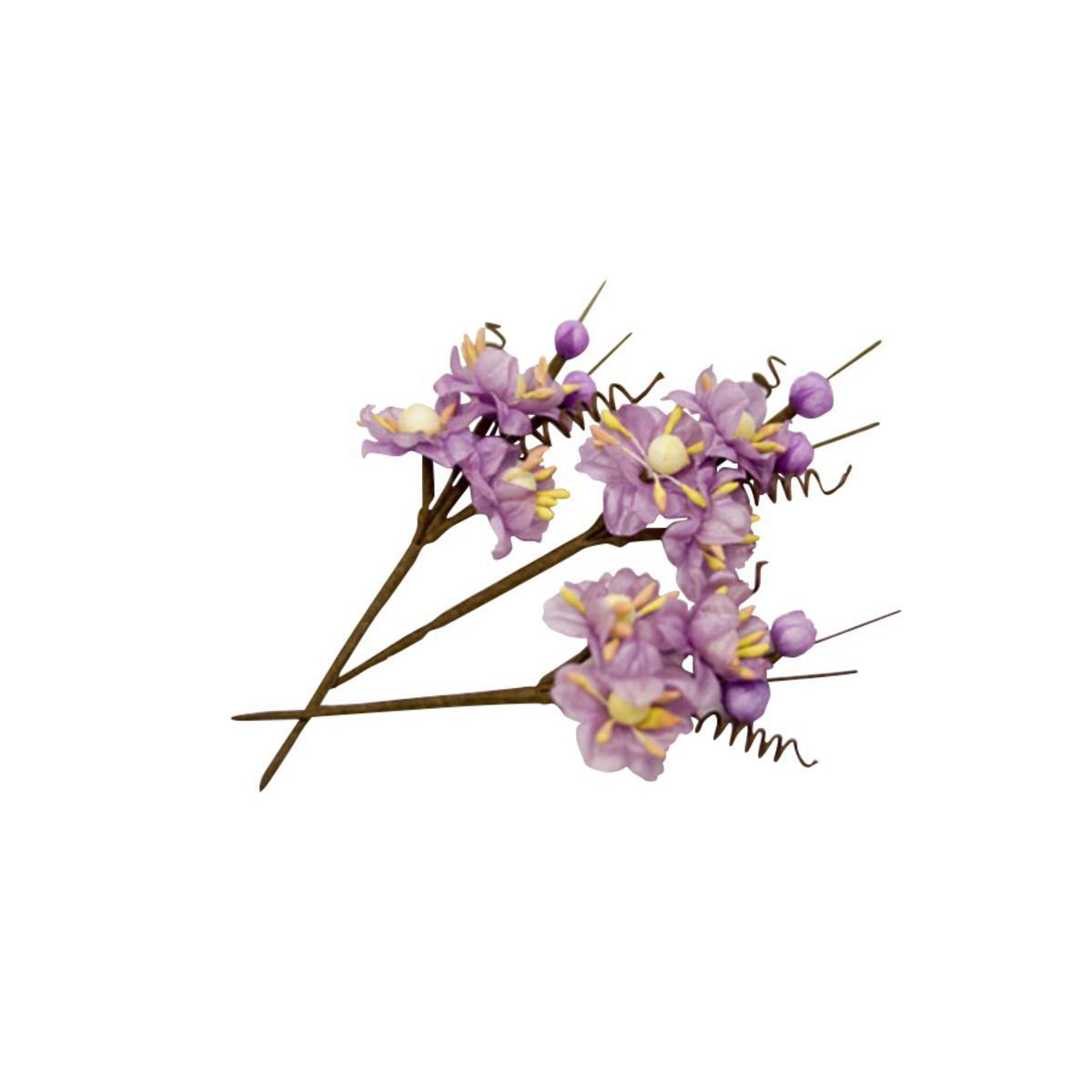 6 tiges avec fleurs de pêcher - Polyester - 10 cm - Violet