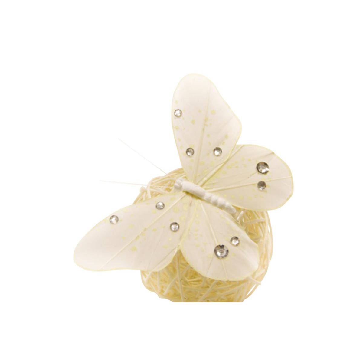 Lot des 2 pinces papillons avec strass - Plumes - 15cm - Beige ivoire