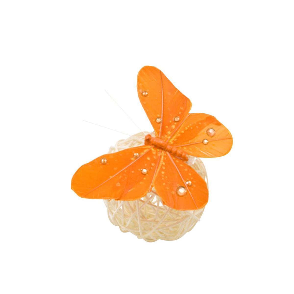 Lot des 2 pinces papillons avec strass - Plumes - 15cm - Orange