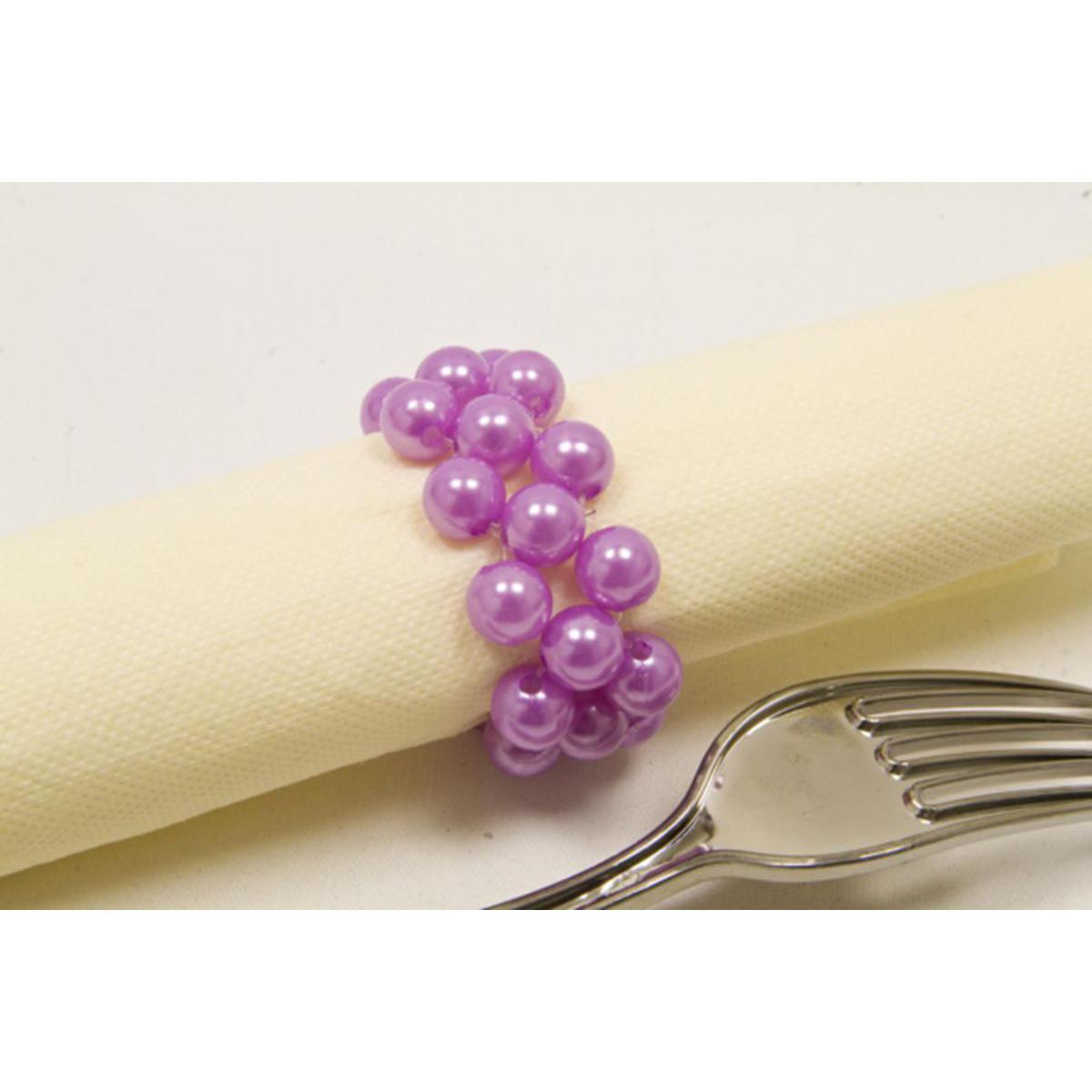 Lot de 2 ronds de serviette en perles - Plastique - 6,5 x 2,5 cm - Violet parme