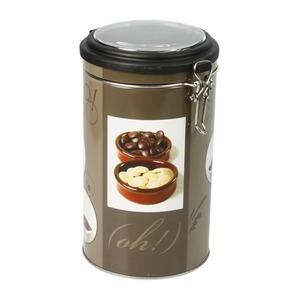 Boite à café ronde en métal - Thème chocolat - Hauteur 30 cm - Marron