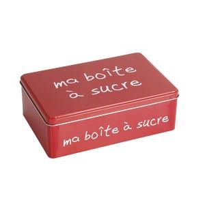 Boite à sucres rectangulaire - Thème texte - 19,5 x 13 x 7 cm - Rouge