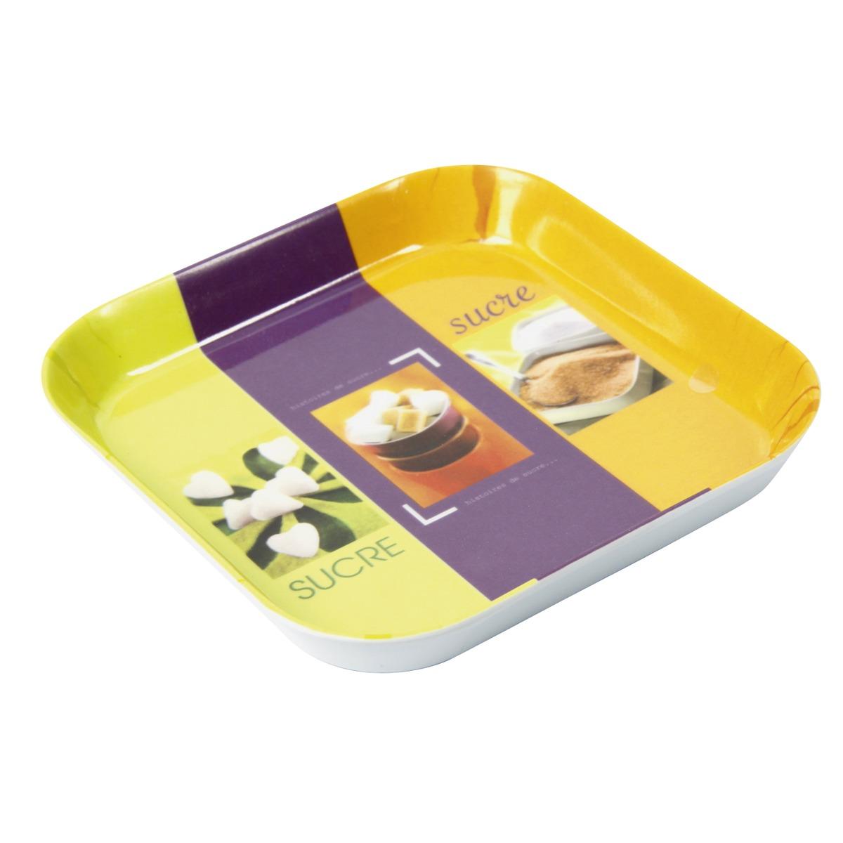 Mini plateau de présentation - 14,5 x 14,5 cm - Thème sucre - Orange et violet