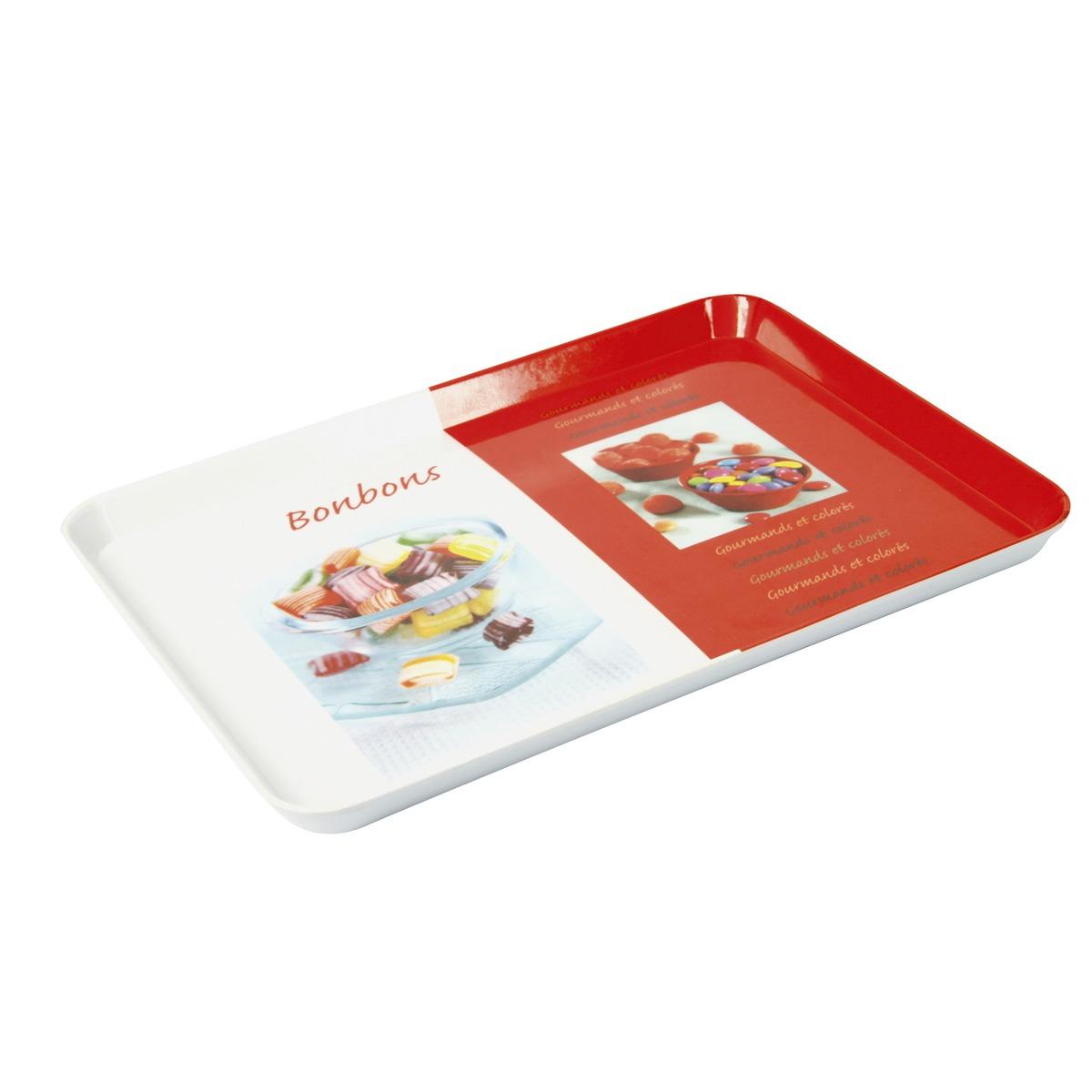 Plateau de présentation en mélamine - 30 x 22 cm - Thème bonbons - Rouge, blanc