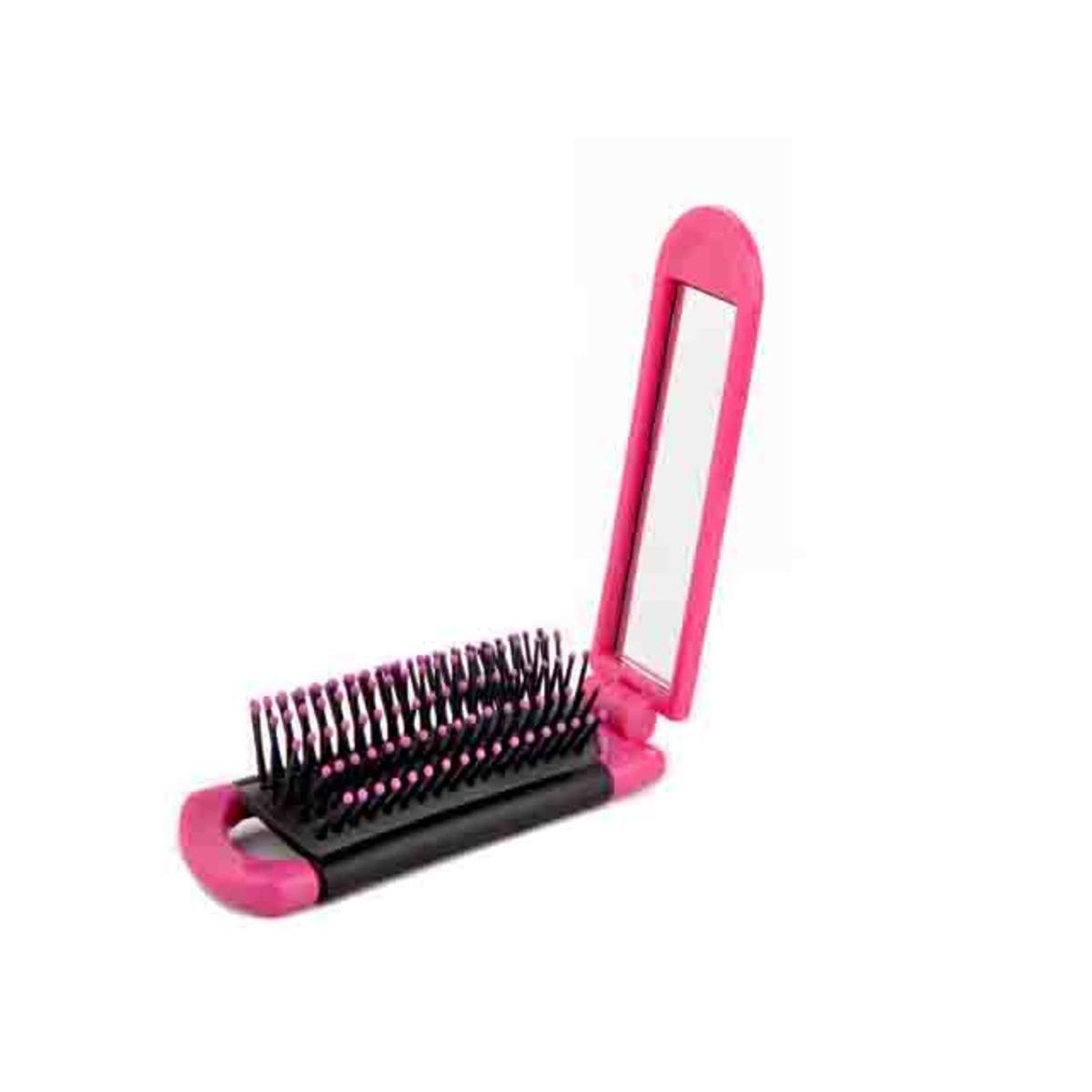 Brosse pliante avec miroir pink/black