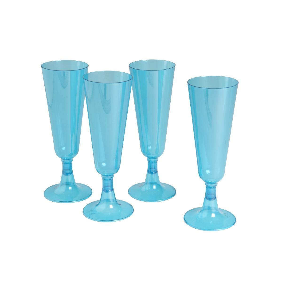4 flûtes à champagne en plastique - 13 Cl - couleur bleu turquoise
