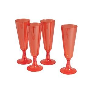 4 flûtes à champagne en plastique - 13 Cl - couleur rouge