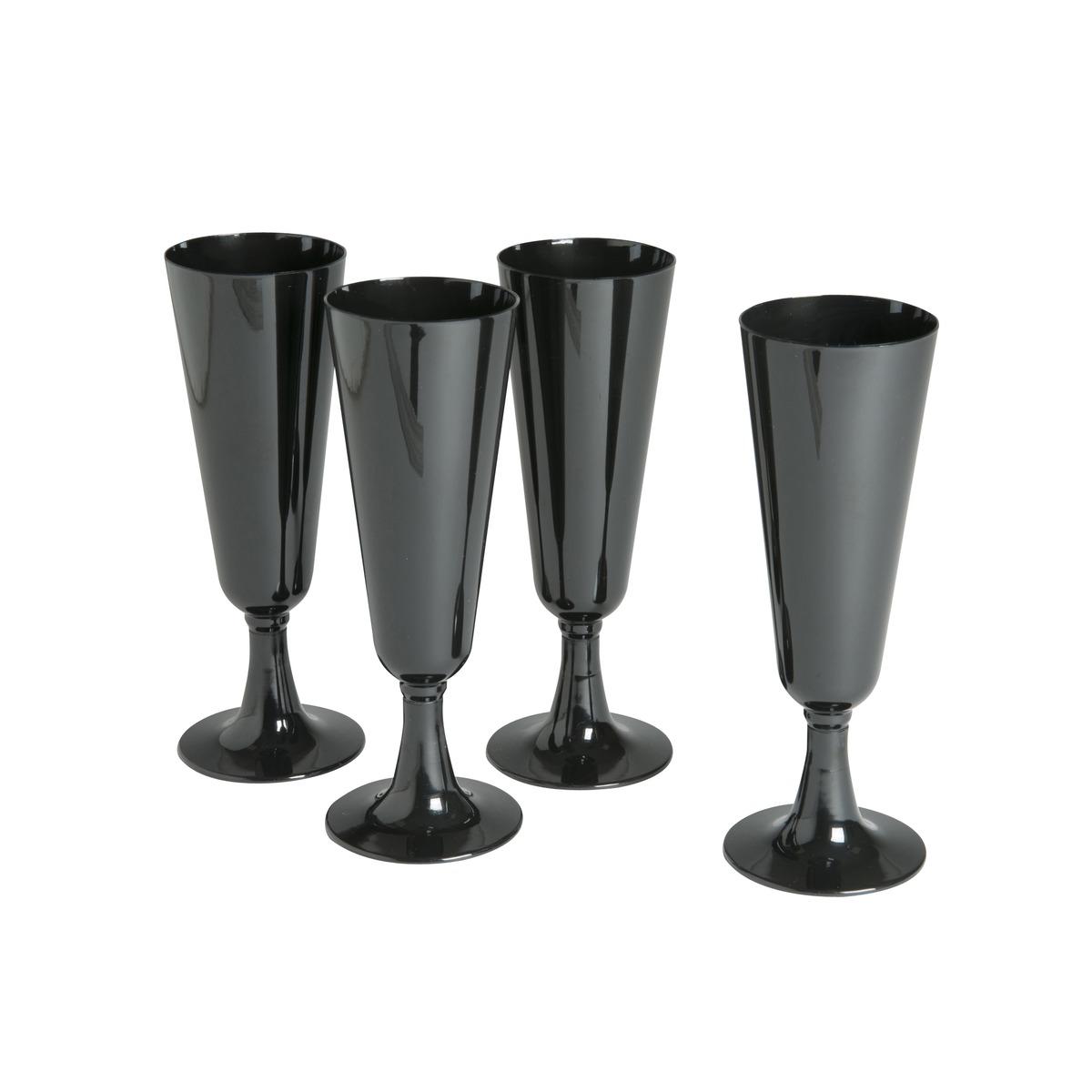 4 flûtes à champagne en plastique - 13 Cl - couleur noir