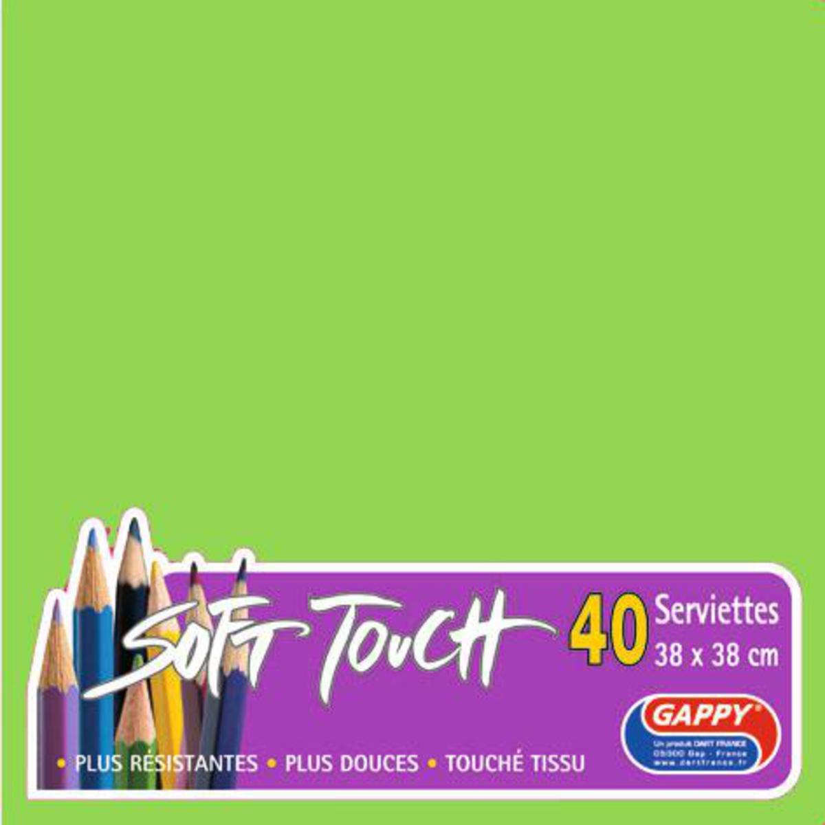 Lot de 40 serviettes Soft Touch 2 plis - 38 x 38 cm - Pure Ouate de Cellulose - Vert