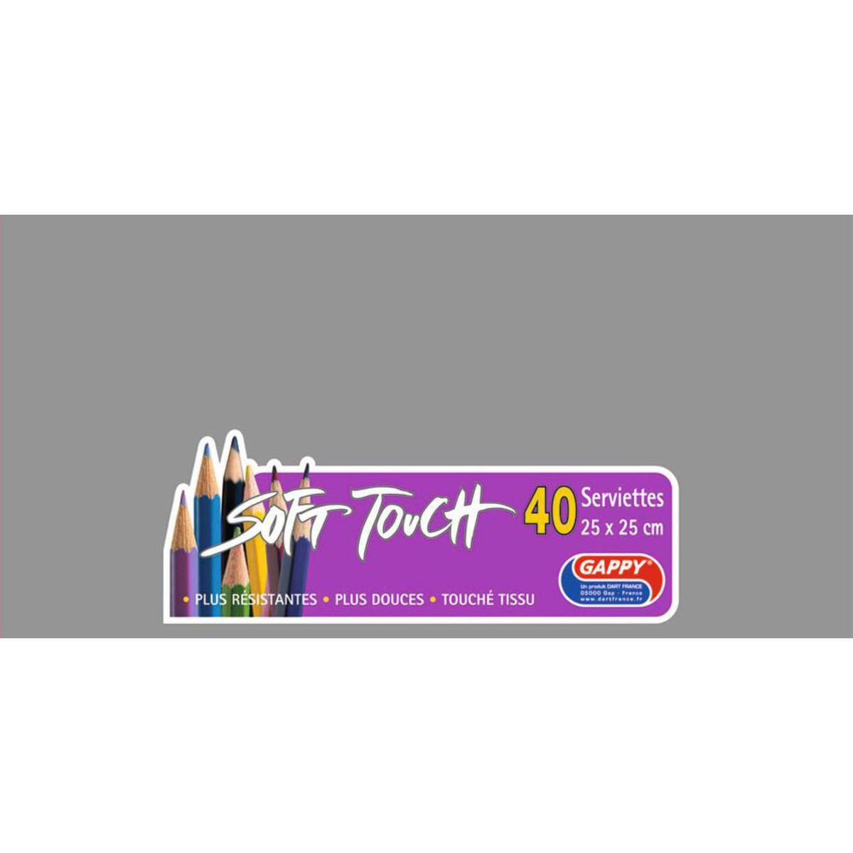 Lot de 40 serviettes Soft Touch - 25 x 25 cm - Pure Ouate de Cellulose - Gris Acier