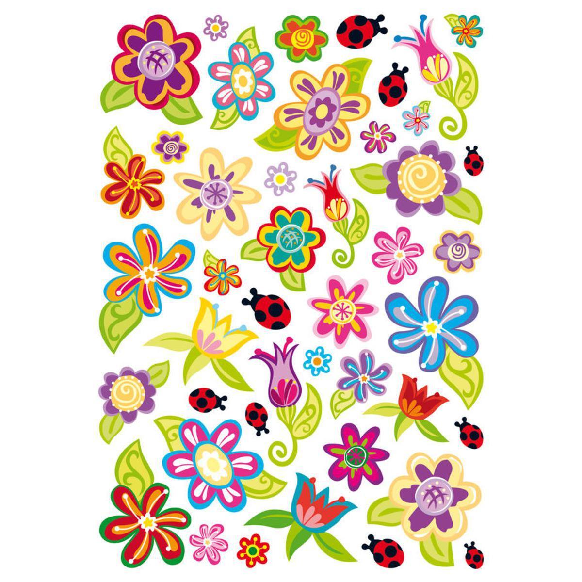 Lot de 42 gommettes fleurs - Papier - 30,5 x 18,5 x 0,1 cm - Multicolore