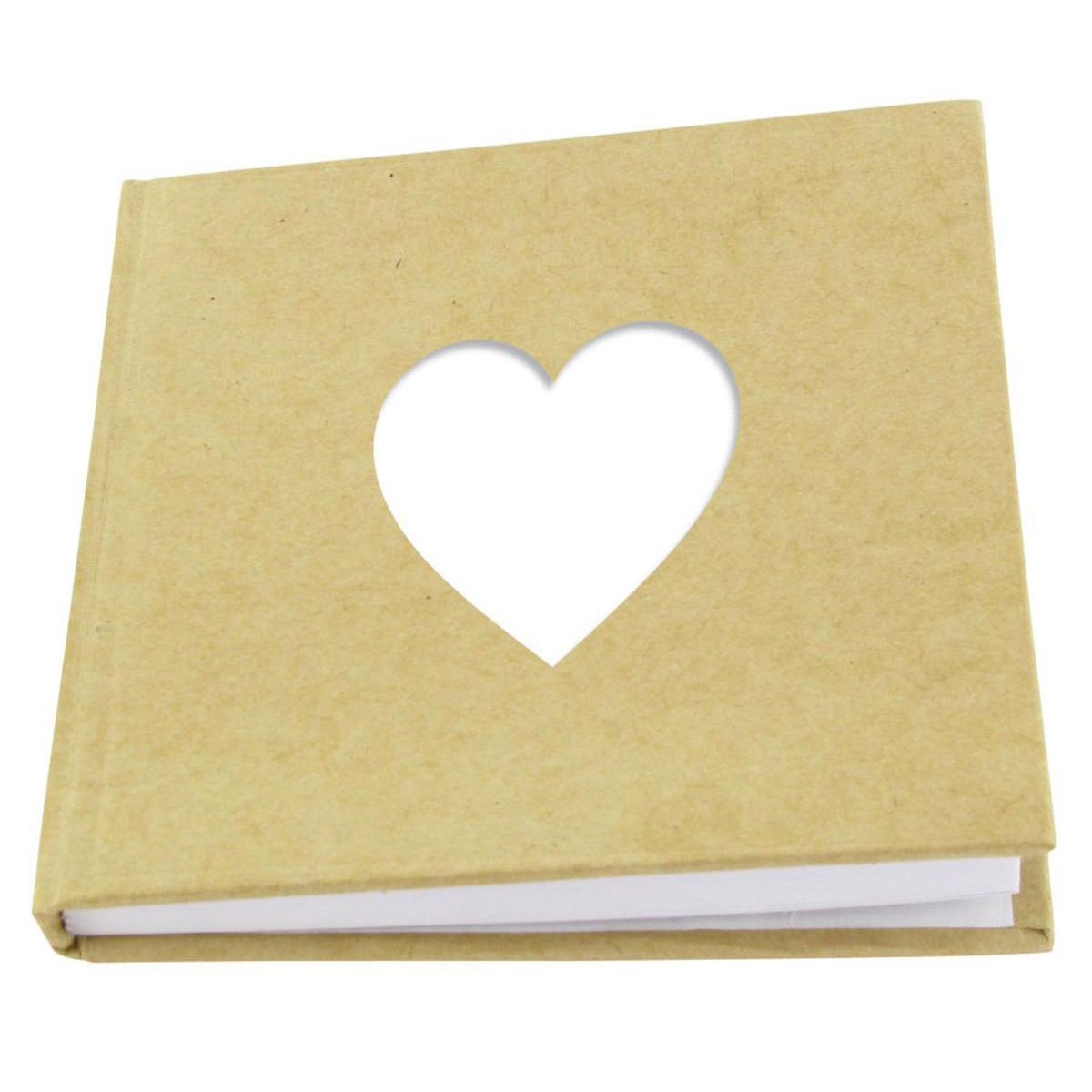 Carnet avec couverture rigide découpe cœur - Carton - 10,5 x 10,5 cm - Beige
