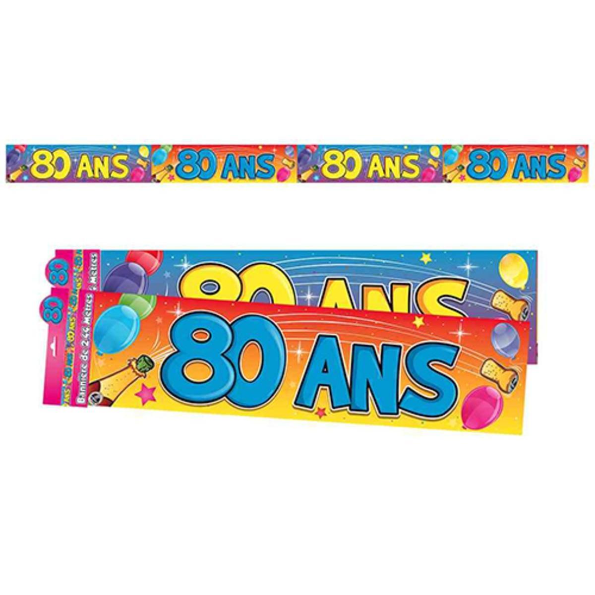 Bannière Anniversaire 80 ans - 2,44 m x 16 cm - Multicolore