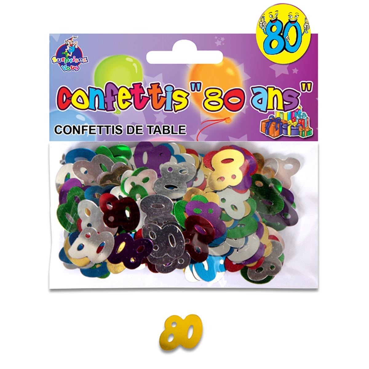 Sachet de confettis de table Anniversaire 80 ans - 12 x 10 cm - Multicolore