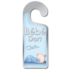 Plaque de porte - Bébé dort Chut - modèle garçon - 8 x 20 cm