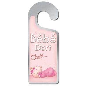 Plaque de porte - Bébé dort chut - modèle fille - 8 x 20 cm