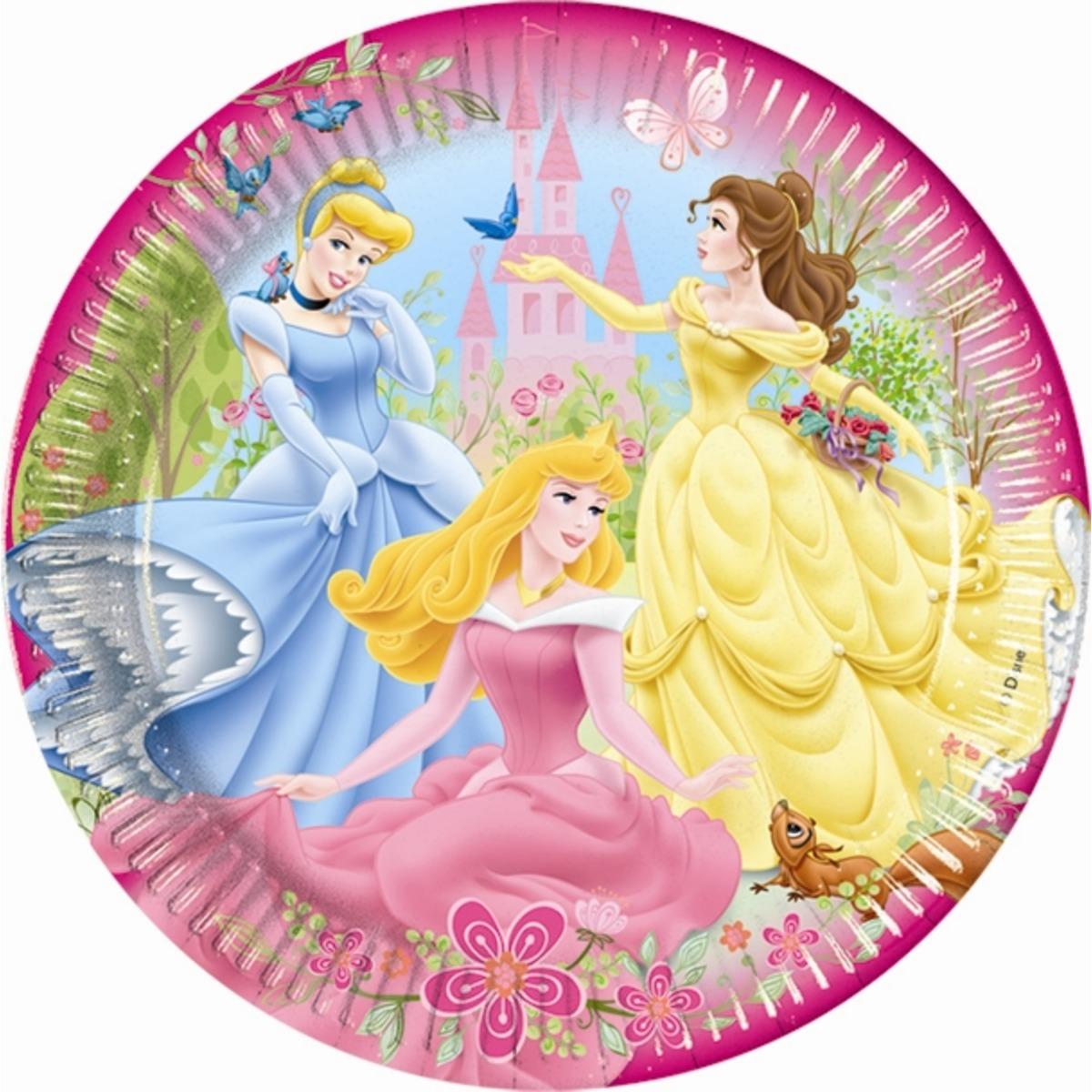 Lot de 10 assiettes Princesses en carton - 23 cm - Multicolore