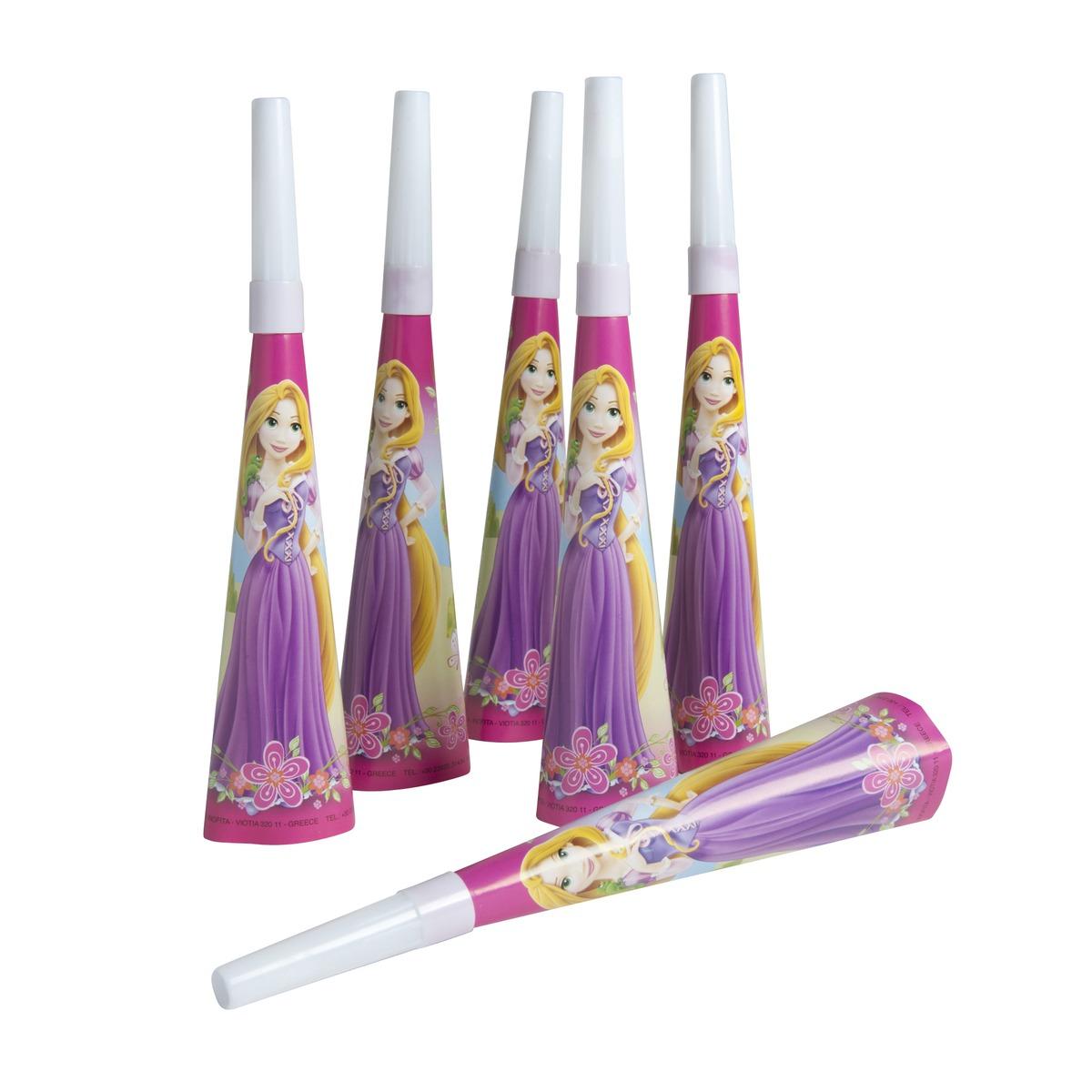 Lot de 6 trompettes Princesses en carton - 2,6 x 8,5 cm -Multicolore