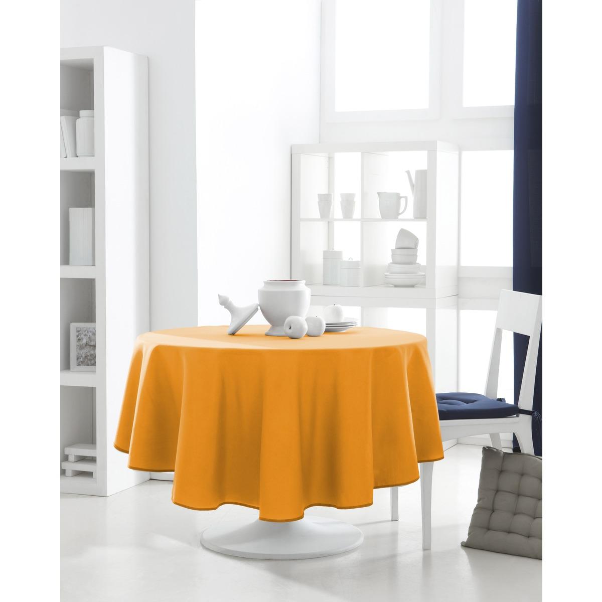 Nappe de table ronde 100% coton 180 cm - Orange vendange
