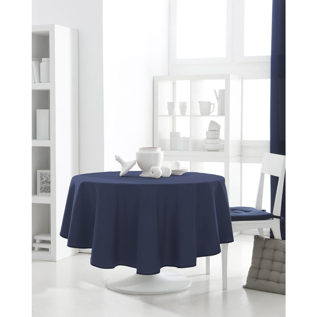 Nappe de table ronde 100% coton 180 cm - Bleu ciel d'orage