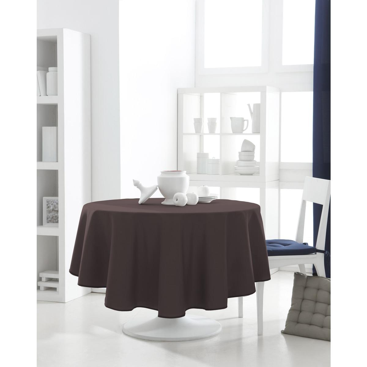 Nappe de table ronde 100% coton 180 cm - Marron cacao