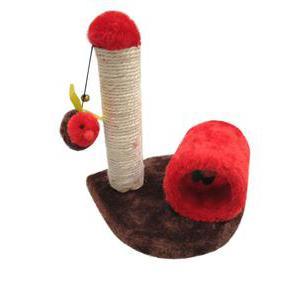 Mini arbre à chat avec cylindre - Carton, sisal et tissu - 25 x 25 x H 25 cm - Marron, rouge et beige