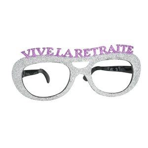 Lunettes géantes pailletées Vive la retraite - 23 cm - Gris argent