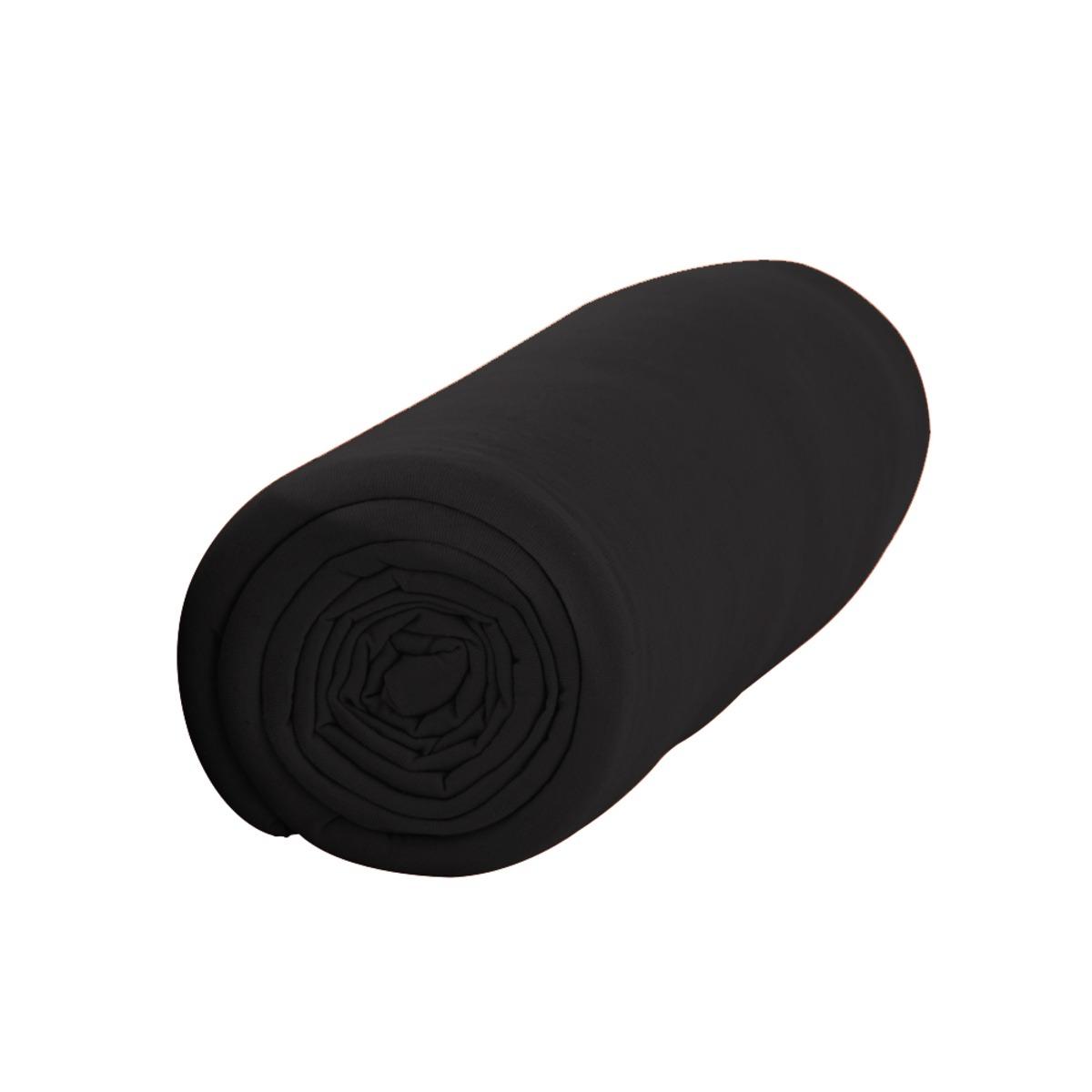 Drap housse pour matelas 100% coton - 90 x 190 cm - noir réglisse