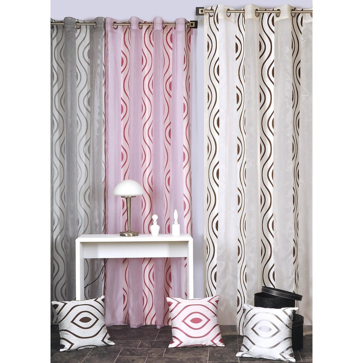 Voilage organza jacquard à bandes et demi-cercles - 140 x 240 cm - Rose