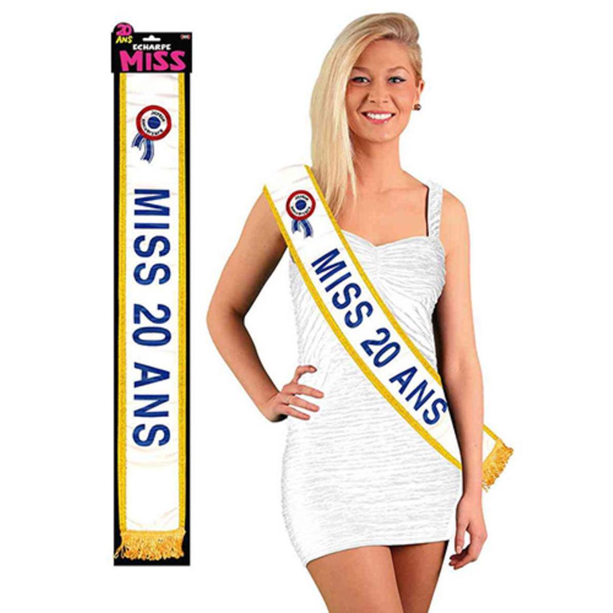 Écharpe de Miss 20 ans - Tissu - 184 cm - Bleu