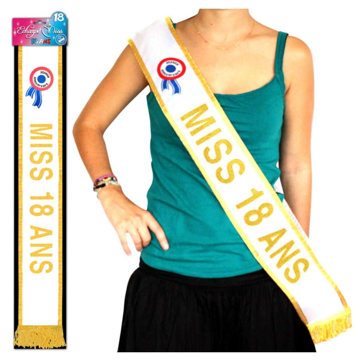 Écharpe de Miss 18 ans - Tissu - 184 cm - Or