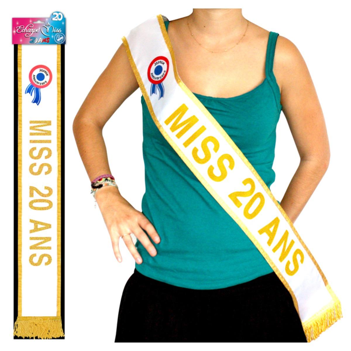 Écharpe de Miss 20 ans - Tissu - 184 cm - Or