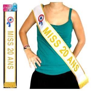 Écharpe de Miss 20 ans - Tissu - 184 cm - Or