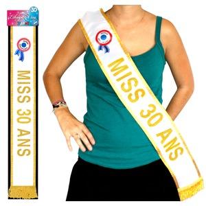 Écharpe de Miss 30 ans - Tissu - 184 cm - Or