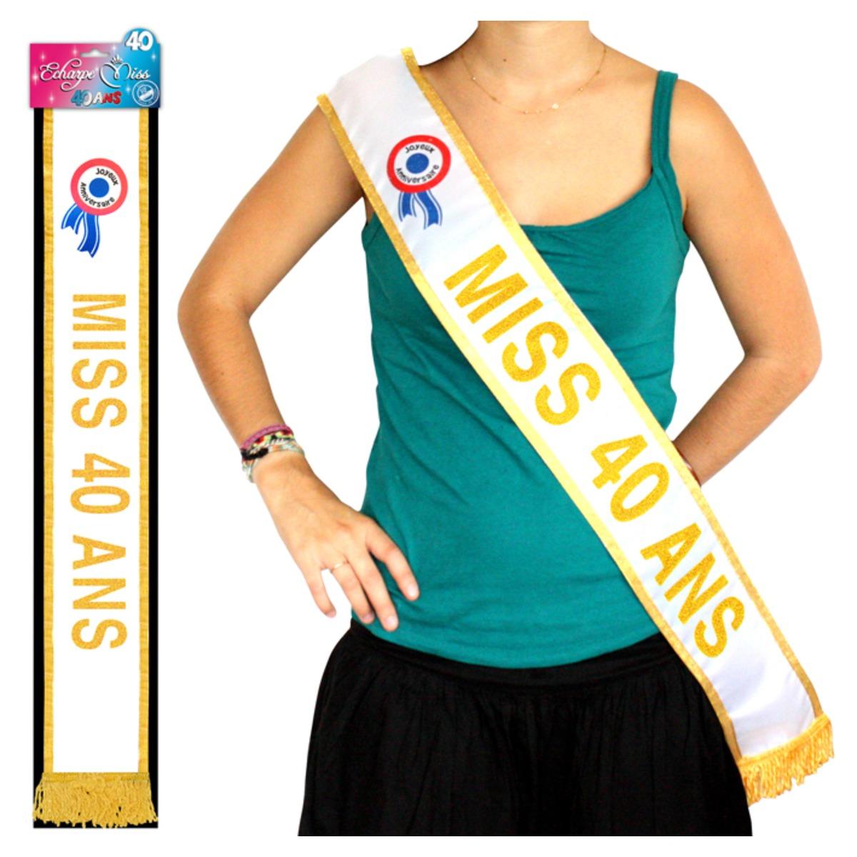 Écharpe de Miss 40 ans - Tissu - 184 cm - Or