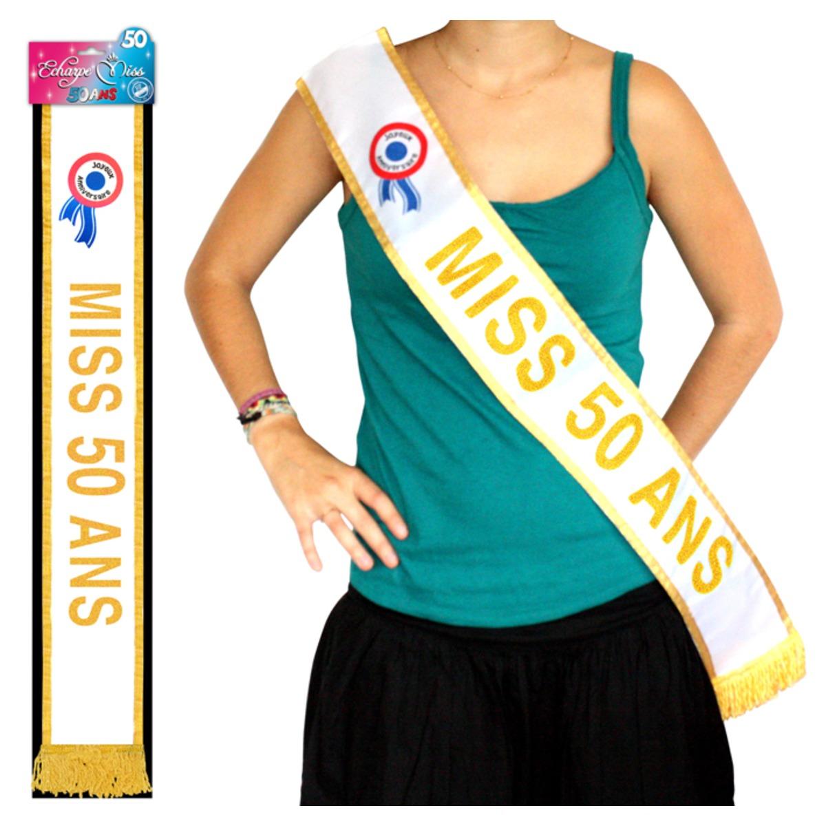 Écharpe de Miss 50 ans - Tissu - 184 cm - Or