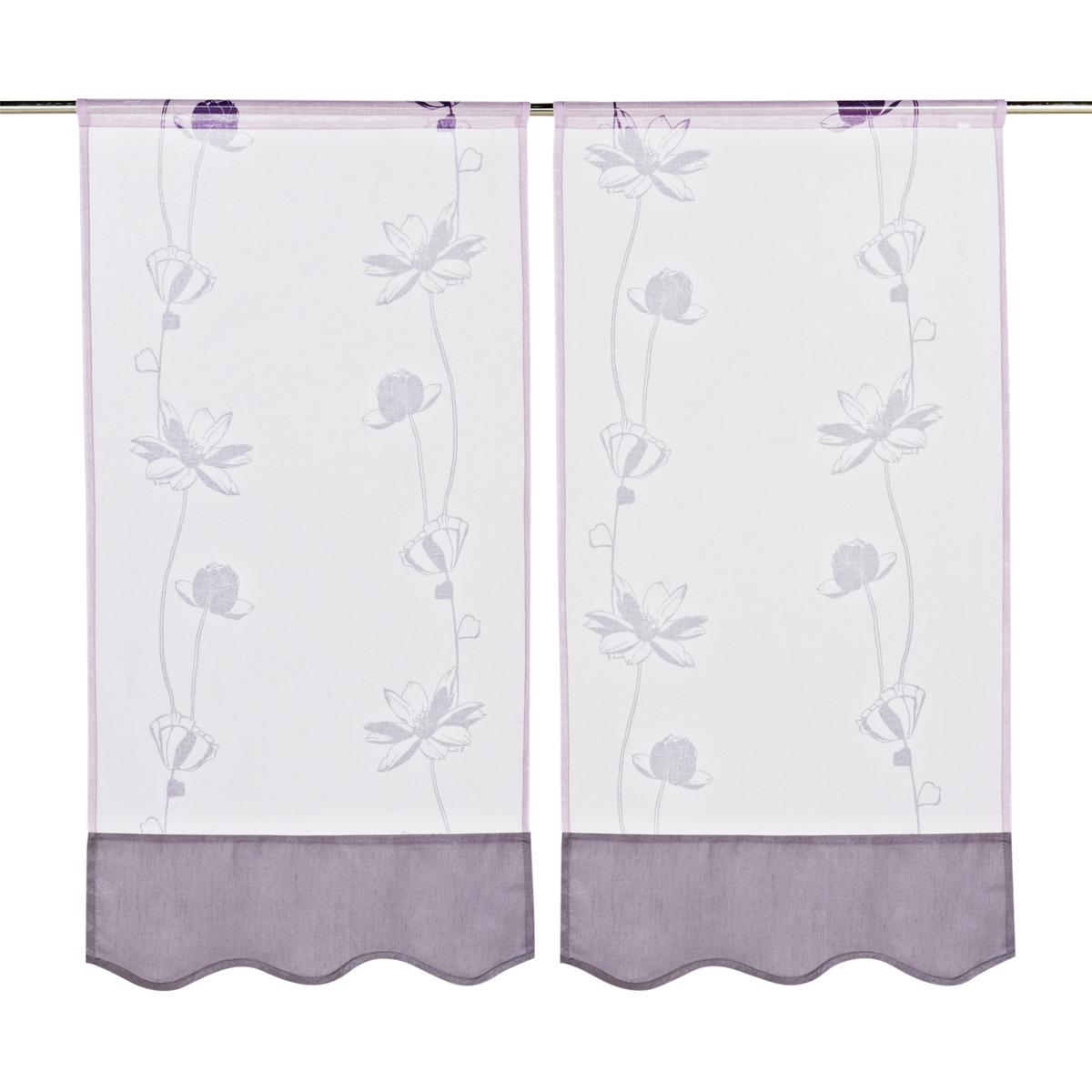 Paire de vitrage en étamine à motif - 60 x 90 cm - Violet lilas