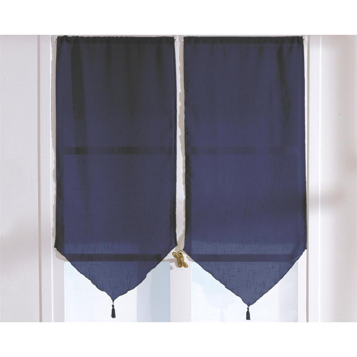 Paire de vitrages - 100 % polyester - 60 x 90 cm - Bleu