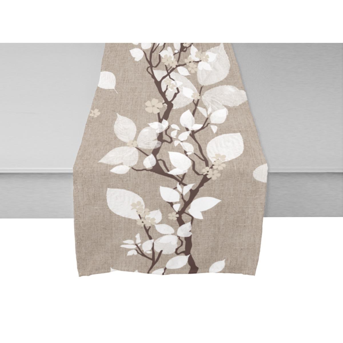 Chemin de table collection Leaves - 40 x 140 cm - Beige et blanc