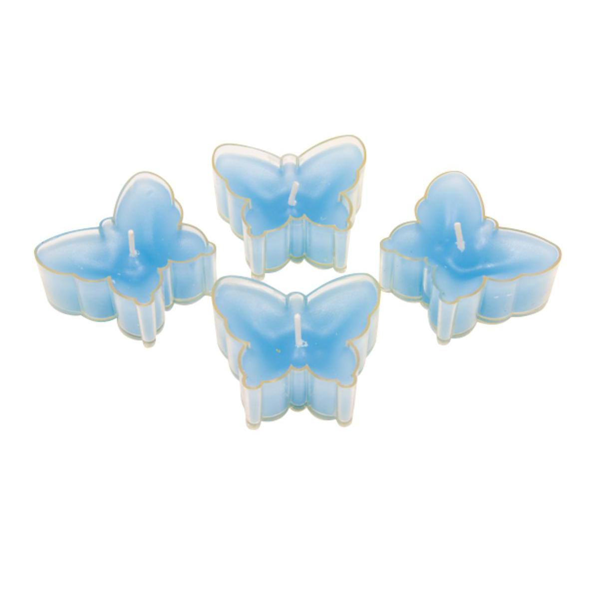 Lot de 4 bougies chauffe plat en forme de papillon - Cire - 4,7 x 4,2 x 1,6 cm - Turquoise
