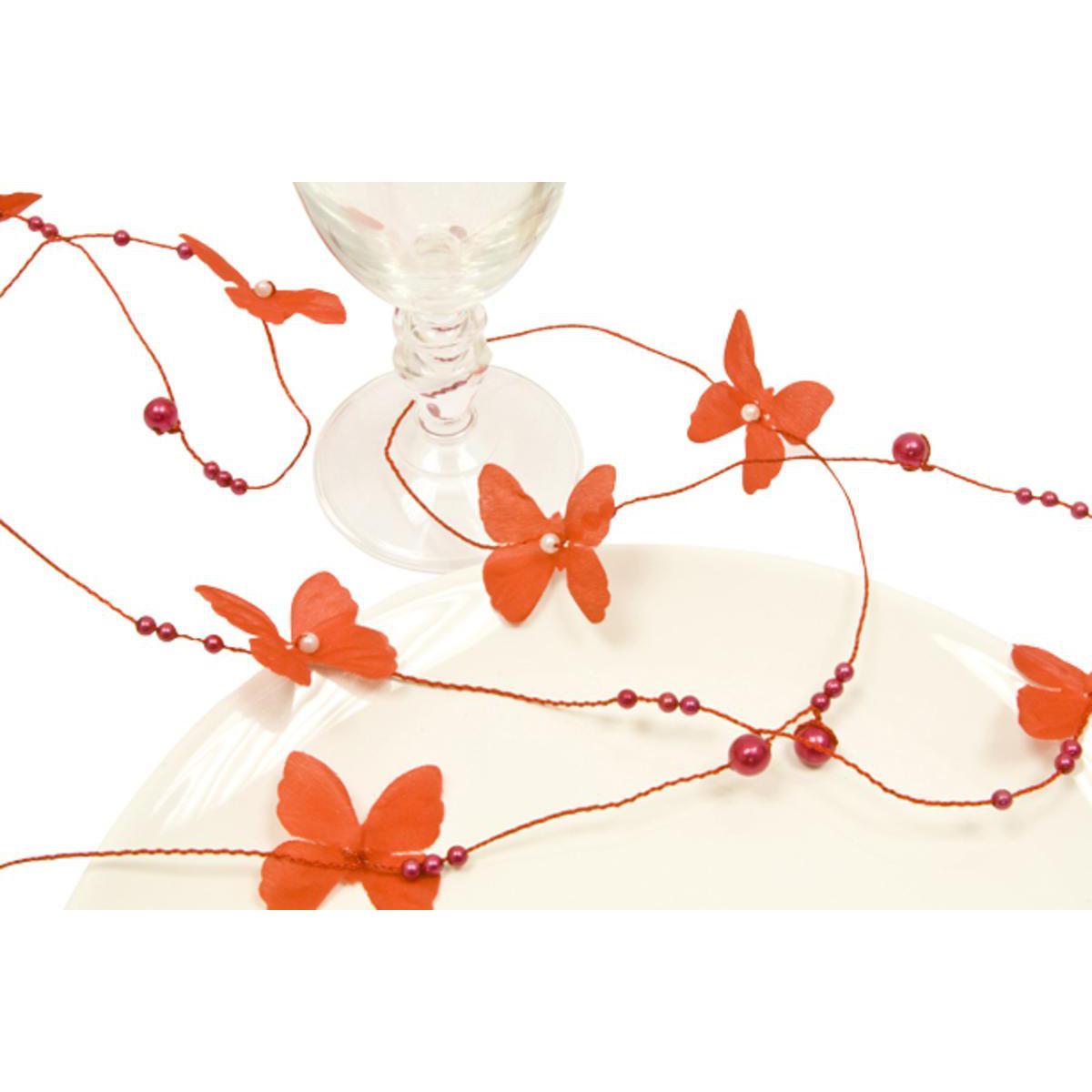 Guirlande de table Papillon avec des perles - Polyester - 1,8 m - Rouge