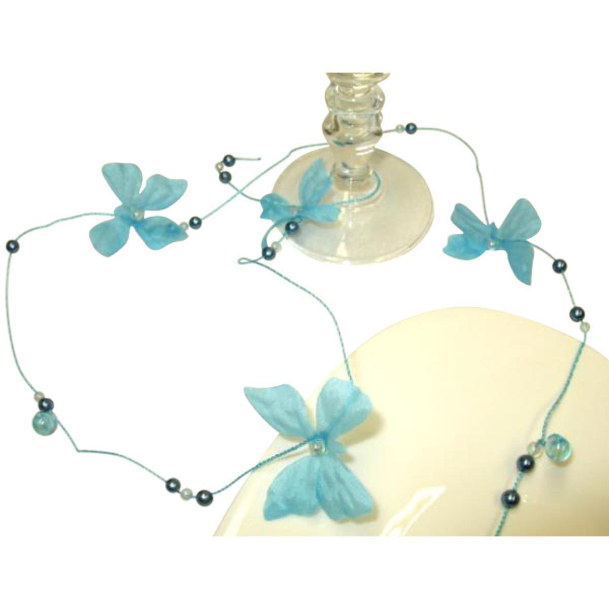 Guirlande de table Papillon avec des perles - Polyester - 1,8 m - Turquoise