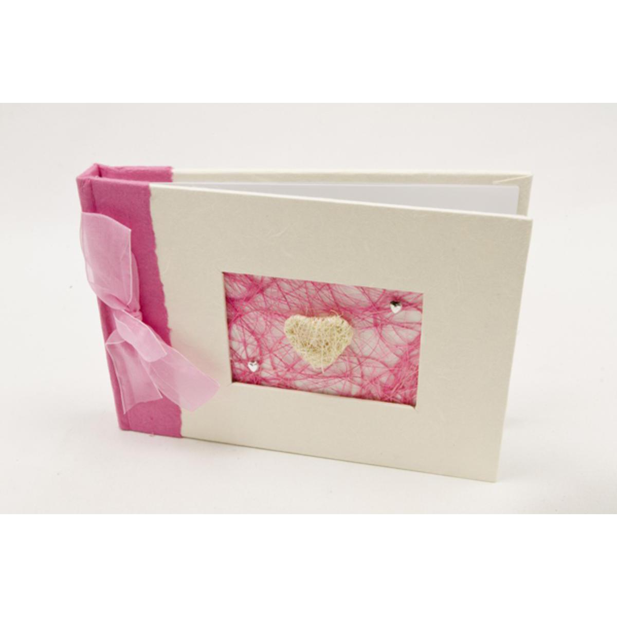 Livre d'or pour mariage forme Papillons - Papier et polyester - 21 x 15 cm - Fuchsia