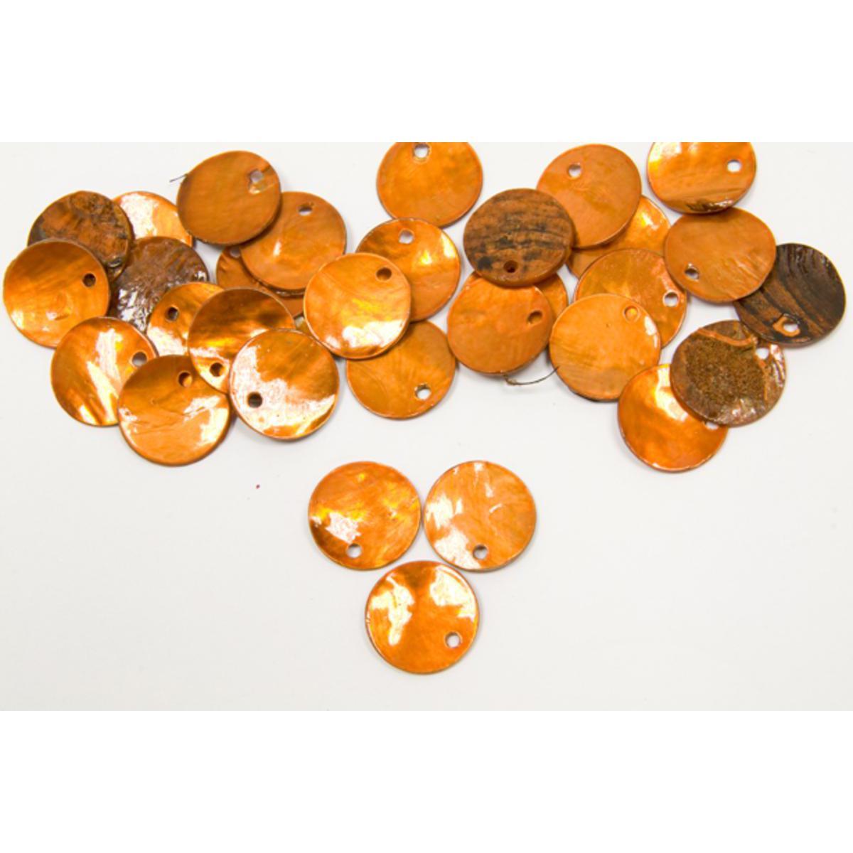 Sachet de 50 minis disques aspect coquillage - Polyester - Diamètre 1,2 cm - Orange